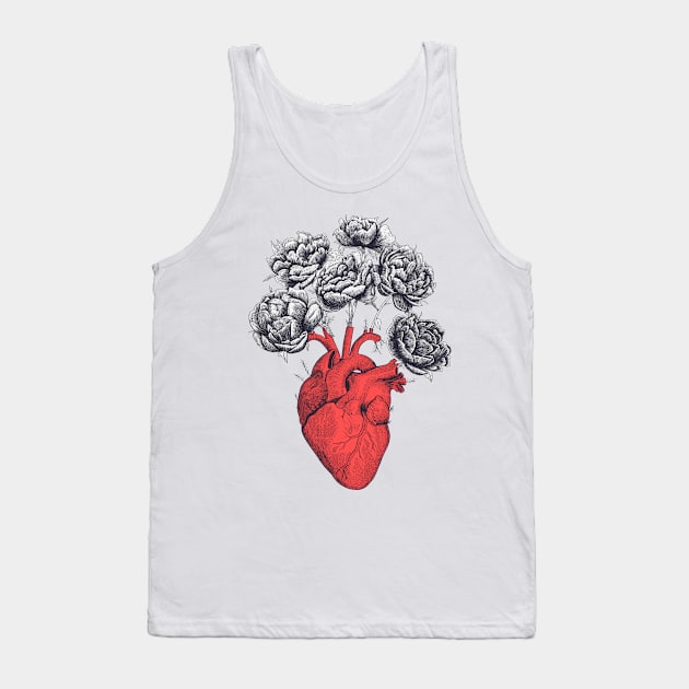 Heart with peonies Tank Top by kodamorkovkart